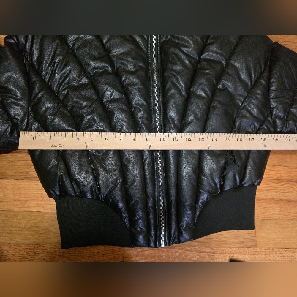 Winter NightS Faux Leather Cropped Black Women's Puffer Jacket Coat Fitted Ski - Picture 16 of 16
